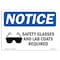 Signmission OSHA Sign, Glasses And Lab Coats Required With, 10in X 7in Rigid Plastic, 10" W, 7" H, Landscape OS-NS-P-710-L-18158 - alternate 1